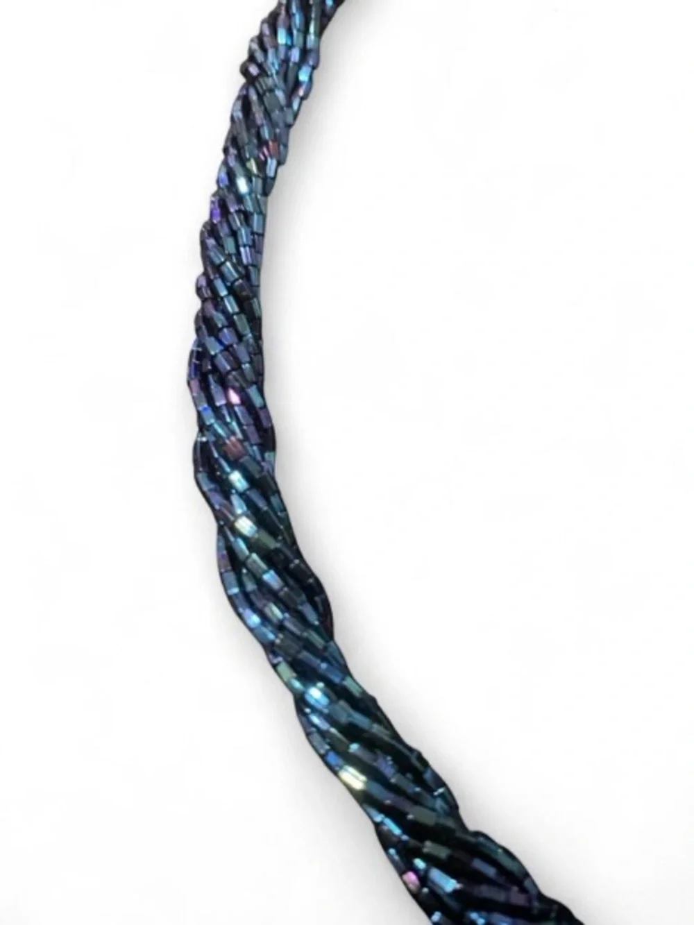 Braided Seed Bead Necklace in Iridescent Navy